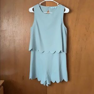 Blue open back romper